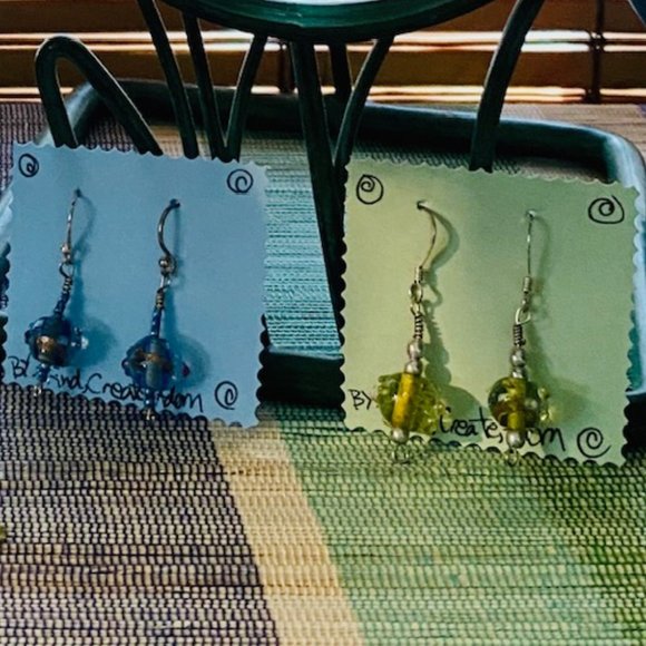 Blue & Yellow Glass Bead Earrings set of 2 - NWT - Picture 1 of 7